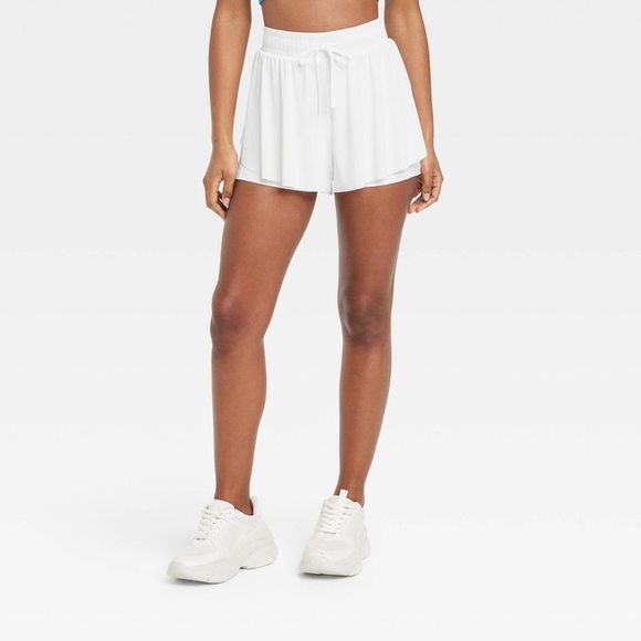 JoyLab Shorts Womens Midrise Double Layer Run Shorts Joylab White M